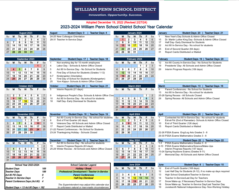 District Calendar - WPSD